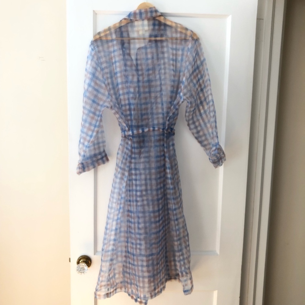 Anthropologie Sheer Plaid Wrap Tunic in Blue and Beige - Picture 7 of 8